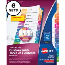 Avery® Ready Index 12 Tab Dividers, Customizable TOC, 6 Sets - 72 x Divider(s) - Jan-Dec, Table of Contents - 12 Tab(s)/Set - 8.5