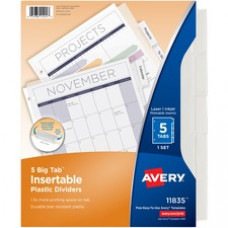 Avery® Big Tab Insertable Plastic Dividers - 5 x Divider(s) - 5 - 5 Tab(s)/Set - 8.5