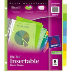 Avery® Big Tab(TM) Insertable Plastic Dividers, 8-Tab Set, Multicolor (11901) - 8 Print-on Tab(s) - 8 Tab(s)/Set - 3 Hole Punched - Plastic Divider - Multicolor Tab(s) - 8 / Set
