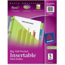 Avery® Big Tab Plastic Insertable Dividers - 5 Print-on Tab(s) - 5 Tab(s)/Set - 3 Hole Punched - Plastic Divider - Multicolor Tab(s) - 5 / Set
