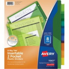 Avery® Big Tab(TM) Insertable Two-Pocket Plastic Dividers, 8-Tab Set, Multicolor (11907) - 8 Print-on Tab(s) - 8 Tab(s)/Set - 3 Hole Punched - Plastic Divider - Multicolor Tab(s) - 8 / Set