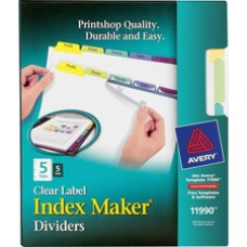 Avery® Print & Apply Clear Label Dividers, Index Maker(R) Easy Apply(TM) Printable Label Strip, 5 Pastel Tabs, 5 Sets (11990) - 5 x Divider(s) - Print-on Tab(s) - 5 Tab(s)/Set - 8.5
