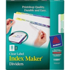 Avery® Print & Apply Clear Label Dividers, Index Maker(R) Easy Apply(TM) Printable Label Strip, 8 Pastel Tabs, 5 Sets (11991) - 8 x Divider(s) - Print-on Tab(s) - 8 Tab(s)/Set - 8.5