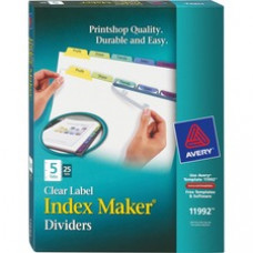 Avery® Print & Apply Clear Label Dividers, Index Maker(R) Easy Apply(TM) Printable Label Strip, 5 Pastel Tabs, 25 Sets (11992) - 5 x Divider(s) - Print-on Tab(s) - 5 Tab(s)/Set - 8.5