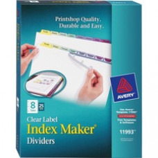 Avery® Print & Apply Clear Label Dividers, Index Maker(R) Easy Apply(TM) Printable Label Strip, 8 Pastel Tabs, 25 Sets (11993) - 8 x Divider(s) - Print-on Tab(s) - 8 Tab(s)/Set - 8.5