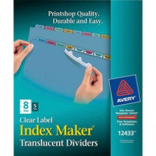 Avery® Print & Apply Clear Label Translucent Plastic Dividers, Index Maker(R) Easy Apply(TM) Printable Label Strip, 8 Multicolor Tabs, 5 Sets (12433) - 8 x Divider(s) - Blank Tab(s) - 8 Tab(s)/Set - 8.5