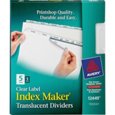 Avery® Print & Apply Clear Label Translucent Plastic Dividers, Index Maker(R) Easy Apply(TM) Printable Label Strip, 5 Frosted Tabs (12449) - 5 x Divider(s) - Blank Tab(s) - 5 Tab(s)/Set - 8.5