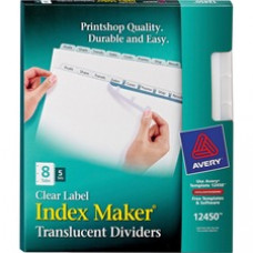 Avery® Print & Apply Clear Label Translucent Plastic Dividers, Index Maker(R) Easy Apply(TM) Printable Label Strip, 8 Frosted Tabs, 5 Sets (12450) - 8 x Divider(s) - Blank Tab(s) - 8 Tab(s)/Set - 8.5