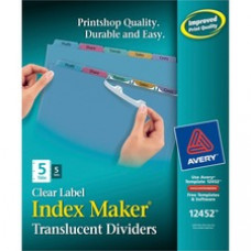 Avery® Print & Apply Clear Label Translucent Plastic Dividers, Index Maker(R) Easy Apply(TM) Printable Label Strip, 5 Multicolor Tabs, 5 Sets (12452) - 5 x Divider(s) - Blank Tab(s) - 5 Tab(s)/Set - 8.5