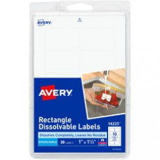 Avery® Dissolvable Rectangle Labels - Rectangle - Laser, Inkjet - White - Paper - 10 / Sheet - 3 Total Sheets - 30 Total Label(s) - 18 / Carton