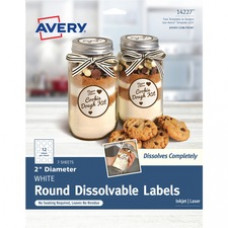 Avery® Round Dissolvable Labels - Round - Laser, Inkjet - White - Paper - 12 / Sheet - 3 Total Sheets - 36 Total Label(s) - 18 / Carton