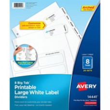 Avery® Big Tab(TM) Printable Large White Label Dividers with Easy Peel(R), 8 Tabs, 20 Sets (14441) - 8 Tab(s) - 3 Hole Punched - 20 / Box