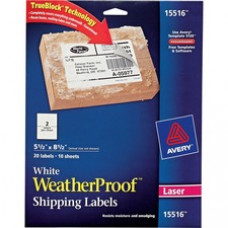 Avery® WeatherProof(TM) Mailing Labels, TrueBlock(R) Technology, Permanent Adhesive, 5-1/2