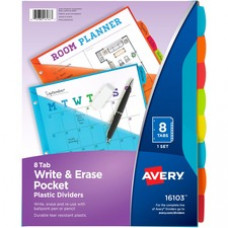 Avery® Write & Erase 8-Tab Plastic Dividers, Pockets, Brights (16103) - Multicolor - Plastic - 2