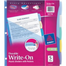 Avery® Write & Erase Durable Plastic Dividers with Pockets, 5-Tab Set, Multicolor (16176) - 5 Write-on Tab(s) - 5 Tab(s)/Set - 8.5