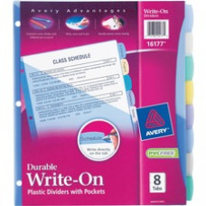 Avery® Write & Erase Durable Plastic Dividers with Pockets, 8-Tab Set, Multicolor (16177) - 8 Write-on Tab(s) - 8 Tab(s)/Set - 8.5" Divider Width x 11" Divider Length - Letter - Assorted Plastic Divider - Multicolor Tab(s) -