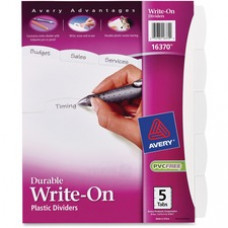Avery® Big Tab(TM) Write & Erase Durable Plastic Dividers, 5 White Tabs, 1 Set (16370) - Write-on Tab(s) - 5 Tab(s)/Set - Letter - 8 1/2