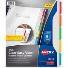 Avery® Clear Easy View Durable Plastic Dividers, 5 Tabs (16740) - 5 x Divider(s) - 5 Tab(s) - 5 Tab(s)/Set - 9.5" Divider Width - Letter - 8 1/2" Width x 11" Length - Clear Plastic Divider - Multicolor Tab(s) - 5 / Set