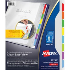 Avery® Clear Easy View Durable Plastic Dividers, 8 Multicolor Tabs, 1 Set (16741) - 8 x Divider(s) - 8 Tab(s) - 8 Tab(s)/Set - 9.5