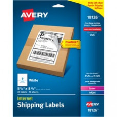 Avery® TrueBlock Shipping Label - Permanent Adhesive - Rectangle - Laser, Inkjet - White - Paper - 2 / Sheet - 50 Total Sheets - 100 Total Label(s) - 5 / Carton