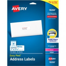 Avery® Easy Peal Sure Feed Address Labels - Permanent Adhesive - Rectangle - Laser, Inkjet - White - Paper - 30 / Sheet - 125 Total Sheets - 3750 Total Label(s) - 5 / Carton