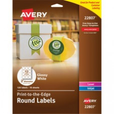 Avery® Glossy White Circle Labels, Sure Feed(TM) Technology, Laser/Inkjet Compatible, 2