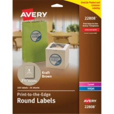 Avery® Print-To-The-Edge Kraft Brown Round Labels, 2-1/2