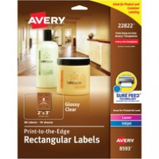 Avery® Glossy Clear Rectangle Labels, Sure Feed(TM) Technology, Print to the Edge, Laser/Inkjet, 2
