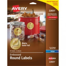 Avery® Easy Peel(R) Embossed Foil Labels, Permanent Adhesive, Matte, Gold, Round, 2