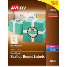 Avery® Round Labels, Permanent Adhesive, Pearlized Ivory, Scallop Edge, 2-1/2