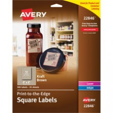 Avery® Square Labels, Print to the Edge, Permanent Adhesive, Kraft Brown, 2