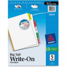 Avery® Big Tab(TM) Write & Erase Dividers, 5 Multicolor Tabs, 1 Set (23076) - 5 x Divider(s) - Write-on Tab(s) - 5 Tab(s)/Set - 8.5" Divider Width x 11" Divider Length - Letter - 3 Hole Punched - Multicolor Tab(s) - 5 / Set