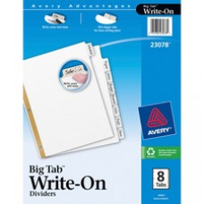 Avery® Big Tab(TM) Write & Erase Dividers, 8 White Tabs, 1 Set (23078) - 8 Write-on Tab(s) - 8 Tab(s)/Set - 8.5