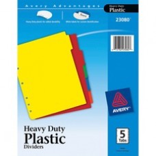 Avery® Heavy-Duty Plastic Dividers, Assorted Colors, 5-Tabs, 1 Set (23080) - 5 Blank Tab(s) - 5 Tab(s)/Set - 8.5