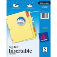 Avery® Big Tab(TM) Insertable Dividers, Buff Paper, 5 Multicolor Tabs, Copper Reinforced Holes, 1 Set (23280) - 5 Blank Tab(s) - 5 Tab(s)/Set - 3 Hole Punched - Buff Paper Divider - Multicolor Tab(s) - 5 / Set