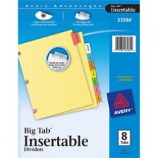 Avery® Big Tab(TM) Insertable Dividers, Buff Paper, 8 Multicolor Tabs, Copper Reinforced Holes, 1 Set (23284) - 8 Blank Tab(s) - 8 Tab(s)/Set - Buff Paper Divider - Multicolor Tab(s) - 8 / Set