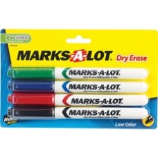 Avery® Marks A Lot(R) Pen-Style Dry Erase Markers, Bullet Tip, Assorted Colors, 4 Markers (24459) - Fine Marker Point - Bullet Marker Point Style - Black, Red, Blue, Green - Black, Red, Blue, Green, White Barrel - 4 / Pack