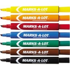 Avery® Marks A Lot® Permanent Markers, Large Desk-Style Size, Chisel Tip, 12 Assorted Markers (24800) - Chisel Marker Point Style - Black, Blue, Orange, Green, Purple, Yellow, Red, Brown - 12 / Set
