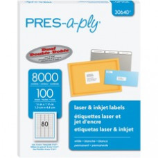 PRES-a-ply Address Label - Permanent Adhesive - Rectangle - Laser, Inkjet - White - Paper - 80 / Sheet - 100 Total Sheets - 8000 Total Label(s) - 8000 / Carton