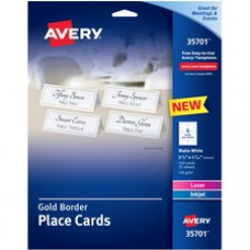 Avery® Laser, Inkjet Printable Place Card - Gold, White - 97 Brightness - 3 3/4