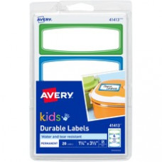 Avery® Kids Gear Durable Labels - Permanent Adhesive - Rectangle - Laser, Inkjet - Assorted, Green, Blue - Film - 4 / Sheet - 90 Total Sheets - 360 Total Label(s) - 18 / Carton
