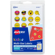 Avery® Kids Multiuse Emoji Labels - Removable Adhesive - Round - Laser, Inkjet - Yellow, White - Paper - 24 / Sheet - 12 Total Sheets - 288 Total Label(s) - 3