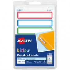 Avery® Kids Gear Durable Labels - Permanent Adhesive - Rectangle - Laser, Inkjet - Assorted, Green, Blue, Red - Film - 7 / Sheet - 90 Total Sheets - 630 Total Label(s) - 18 / Carton