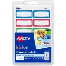Avery® Kids Gear Durable Labels - Permanent Adhesive - Rectangle - Laser, Inkjet - Assorted, Green, Blue, Red - Film - 12 / Sheet - 90 Total Sheets - 1080 Total Label(s) - 18 / Carton