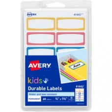 Avery® Kids Gear Durable Labels - Permanent Adhesive - Rectangle - Laser, Inkjet - Assorted, Blue, Orange, Yellow - Film - 12 / Sheet - 90 Total Sheets - 1080 Total Label(s) - 18 / Carton