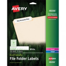 Avery® EcoFriendly File Folder Labels, Permanent Adhesive, 2/3" x 3-7/16", 750 Labels (48266) - Permanent Adhesive - 2/3" Width x 3 7/16" Length - Rectangle - Inkjet, Laser - White - Paper - 30 / Sheet - 750 / Pack