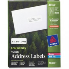 Avery® EcoFriendly Address Labels, Permanent Adhesive, 1" x 2-5/8", 3,000 Labels (48460) - Permanent Adhesive - 1" Width x 2 5/8" Length - Rectangle - Laser, Inkjet - White - Paper - 30 / Sheet - 3000 / Box