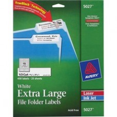 Avery® TrueBlock(R) Extra-Large File Folder Labels, Sure Feed(TM) Technology, Permanent Adhesive, White, 15/16" x 3-7/16", 450 Labels (5027) - Permanent Adhesive - 15/16" Width x 3 7/16" 