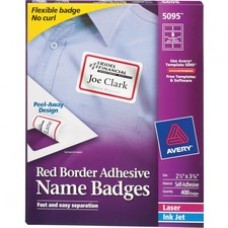 Avery® Adhesive Name Badges, Red Border, 2-1/3
