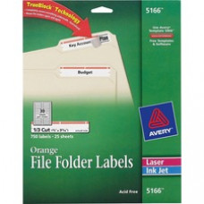 Avery® TrueBlock(R) File Folder Labels, Sure Feed(TM) Technology, Permanent Adhesive, Orange, 2/3